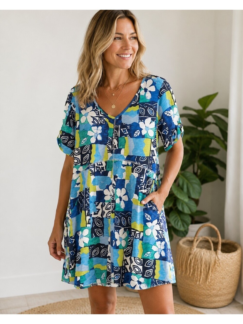 NWT Escape By Habitat  Island Bistro Dress Sz Sm Riviera Blue Beach Slub Knit